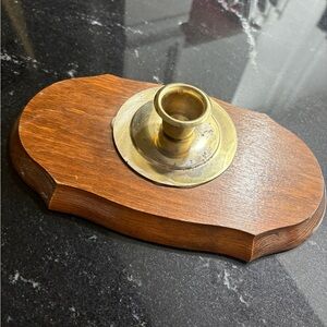 Wooden Candle Holder with Brass Accent
